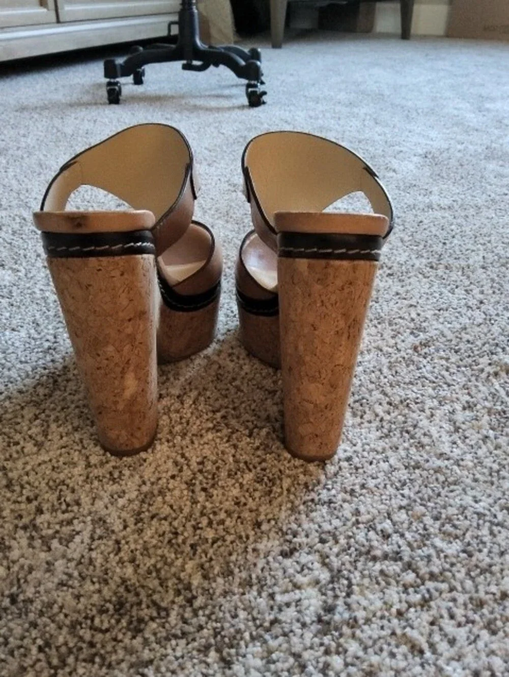 Jimmy Choo Tan Leather Cork Platform Mules